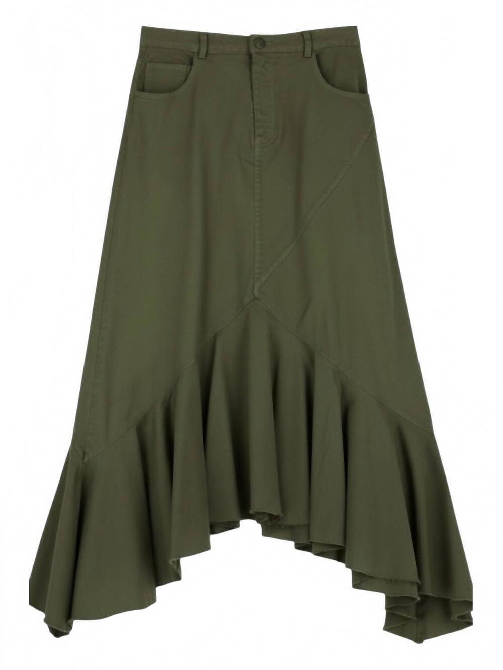 NEW DIXIE women's frayed hem hi low ruffle skirt in military